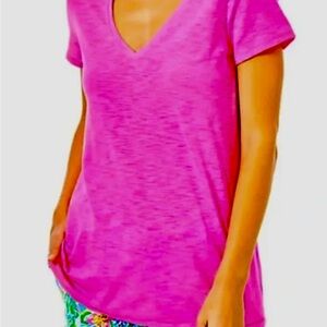 Lilly Pulitzer Etta V Neck Top New with Tags Size Large Cockatoo Pink